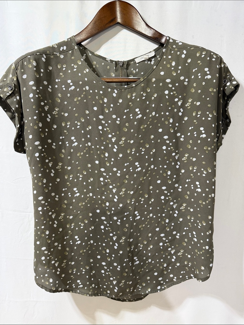 Maurices Olive Short Sleeve Dot Blouse